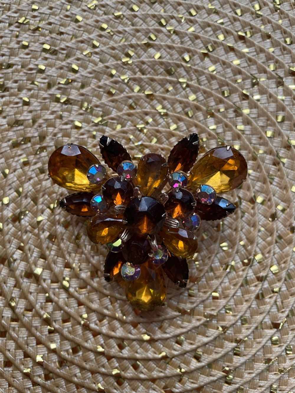 Amber and brown color jewel brooch